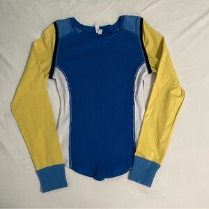 Free People Blue and Yellow Long Sleeve Shirt Size S